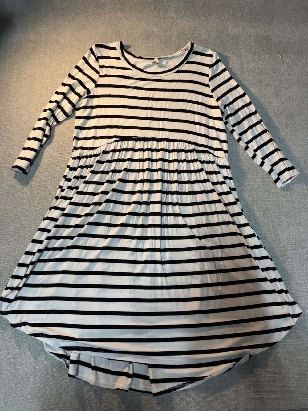 Bellamie Black and White Striped Long Sleeve Swing Dress